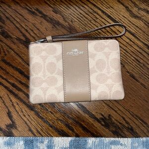 Coach Tan and Cream Signature Wristlet